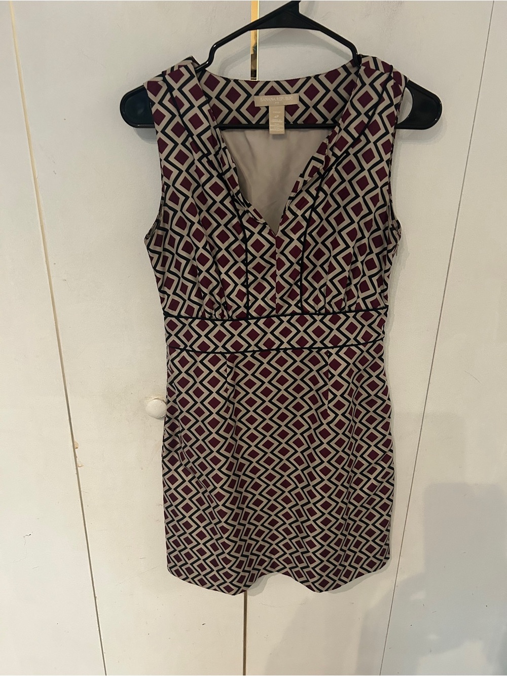 Sleeveless Geometric Print Dress in Burgundy and Cream